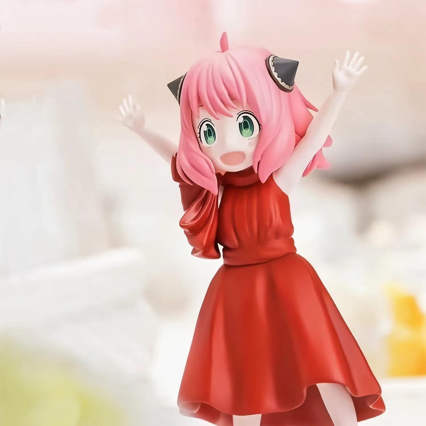 Newly Anya Forger Figure Party Anya Forger Figures 11cm/4.3inch Handmade PVC Anime Manga Game Character Statue Figure Collectible Decoration Craft Gift (Red)