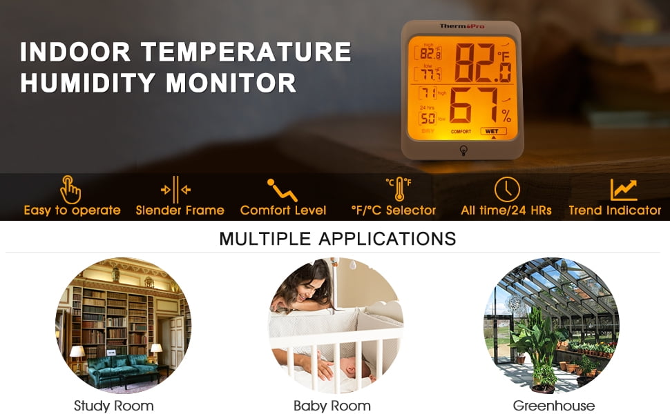 ThermoPro TP53 Thermomètre hygromètre professionnel pour intérieur, maison,  mesureur d'humidité et de la température ambiante, numérique, avec touche