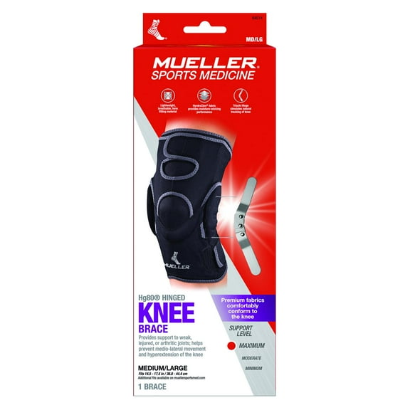 Mueller Hg80 Hinged Knee Brace, Medium/Large, Maximum Support, Black