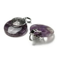 thumbnail image 2 of 5 pc Natural Amethyst Pendants Spiritual Charms with Platinum Tone Brass Findings Flat Round with Flower of Life/Sacred Geometry 32~32.5x28~30x7~7.5mm Hole: 5x8mm, 2 of 2