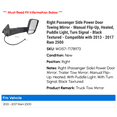 thumbnail image 2 of Right Passenger Side Power Door Towing Mirror - Manual Flip-Up, Heated, Puddle Light, Turn Signal - Black Textured - Compatible with 2013 - 2017 Ram 2500 2014 2015 2016, 2 of 3