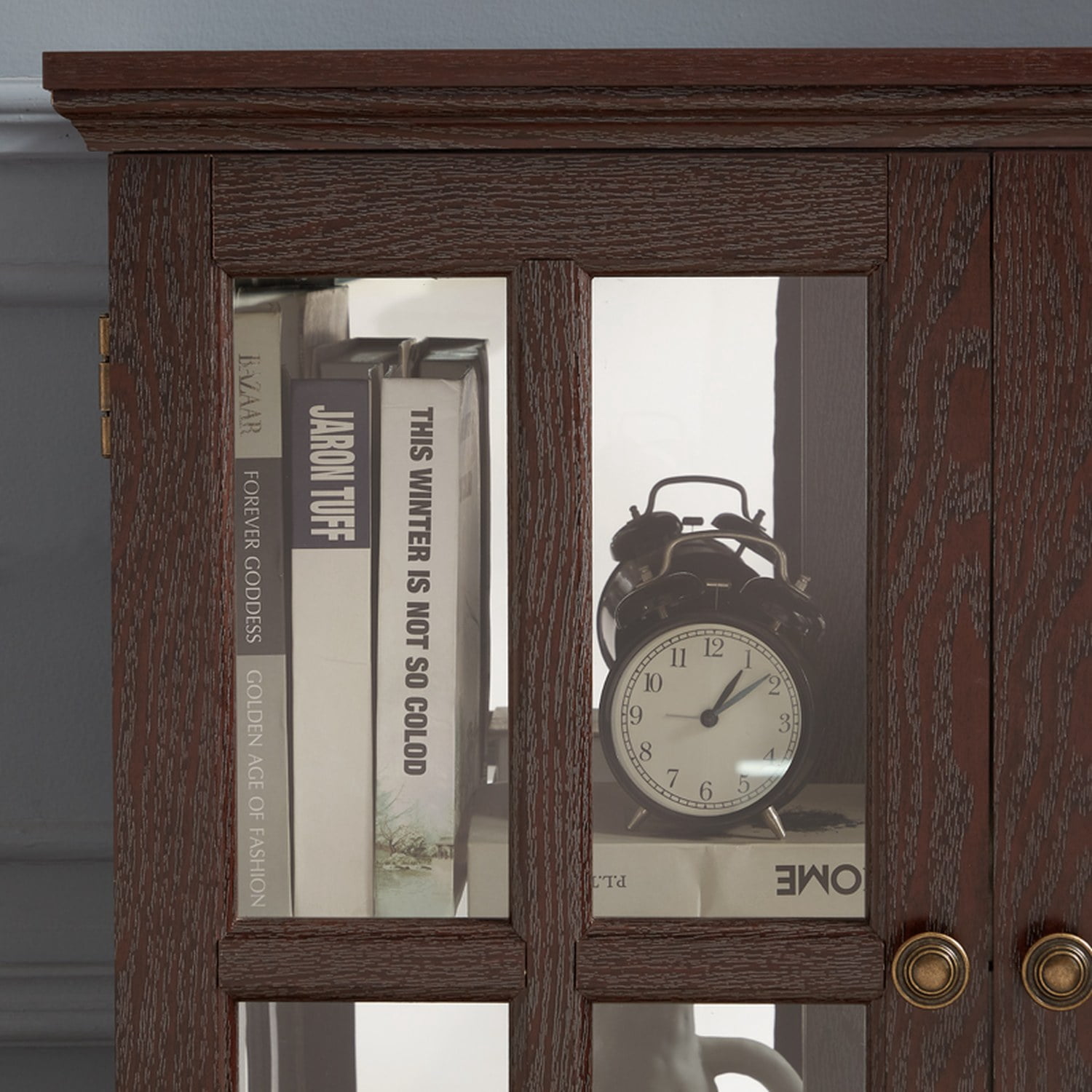 LED Curio Display Cabinet with Adjustable Shelves, Cherry Finish, 30.32 in x 15.75 in x 32.09 in