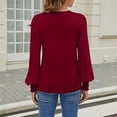 thumbnail image 4 of Olyvenn Womens Pleated Long Sleeve Dressy Casual Tops V Neck Puff Sleeve Shirt Keyhole Neck Blouse 2025 Shirts Wine S, 4 of 7