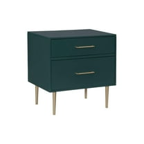 Homestock Lakeside Living Drawer Night Stand Dark Green, Gold Sculpted Drawer Pulls, Rectangular Nightstand, Gold Metal Legs, 18"D X 25.25"W X 25.75"H