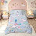 thumbnail image 2 of meiyoeat Cute Unicorn L Initial Twin Duvet Cover for Kids, Cartoon Monogram Twin Bedding, Blue Multicolor, Colorful Star Reversible, 2pcs, 1 Duvet Cover and 1 Pillowcase, 2 of 6