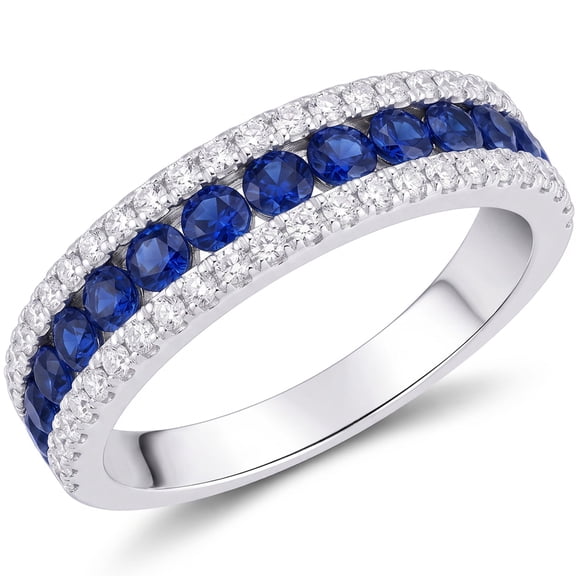 SFTING Wedding Band for Women Sapphire Round Cut Engagement Rings Stackable Eternity Rings Silver Plated Gift for Her Size 7