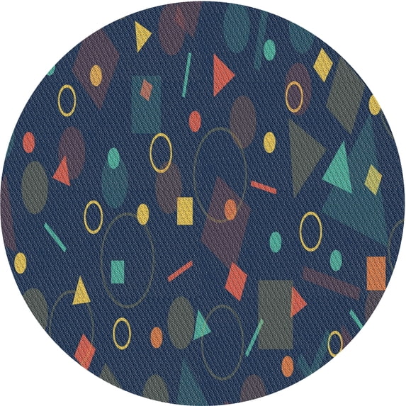 Ahgly Company Machine Washable Indoor Round Transitional Night Blue Area Rugs, 4' Round