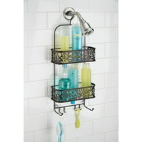 iDesign Vine Metal 2 Tier Shelf Shower Caddy with 2 Hooks, Bronze