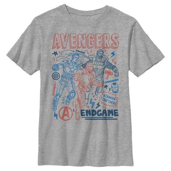 Boy's Marvel Avengers: Endgame Cartoon Doodle Print  Graphic Tee Athletic Heather Medium