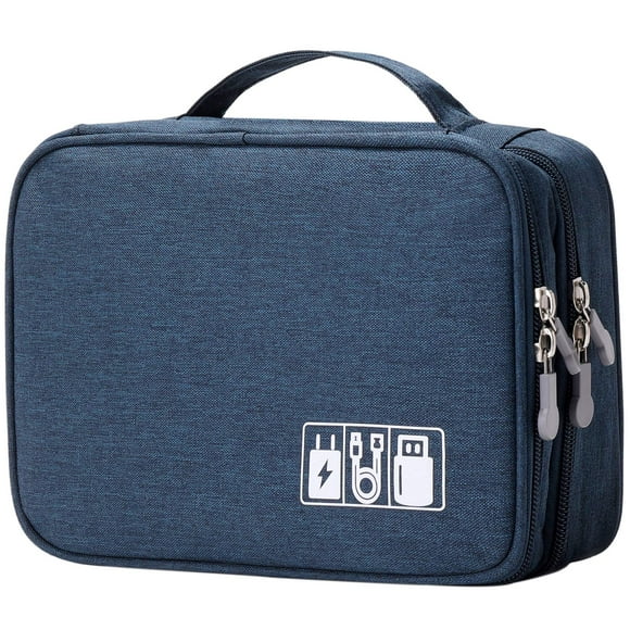 Lanola Travel Cable Organizer Bag, Electronic Accessories Case Portable Double Layer Cable Storage Bag for Cord,phone,Charger, Flash Drive, Phone, SD Card,Personal Items - (Dark Blue)