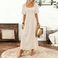 thumbnail image 2 of CharmCyan Women Square Neck Short Sleeve Maxi Dress Elegant Loose Fit Flowy Long Dress Summer Casual Solid A Line Sundress Beige L, 2 of 4