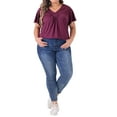 thumbnail image 2 of Agnes Orinda Plus Size Top for Women V Neck Ruffle Short Sleeve T Shirt Summer Tee Tops 4X Purple Red, 2 of 6