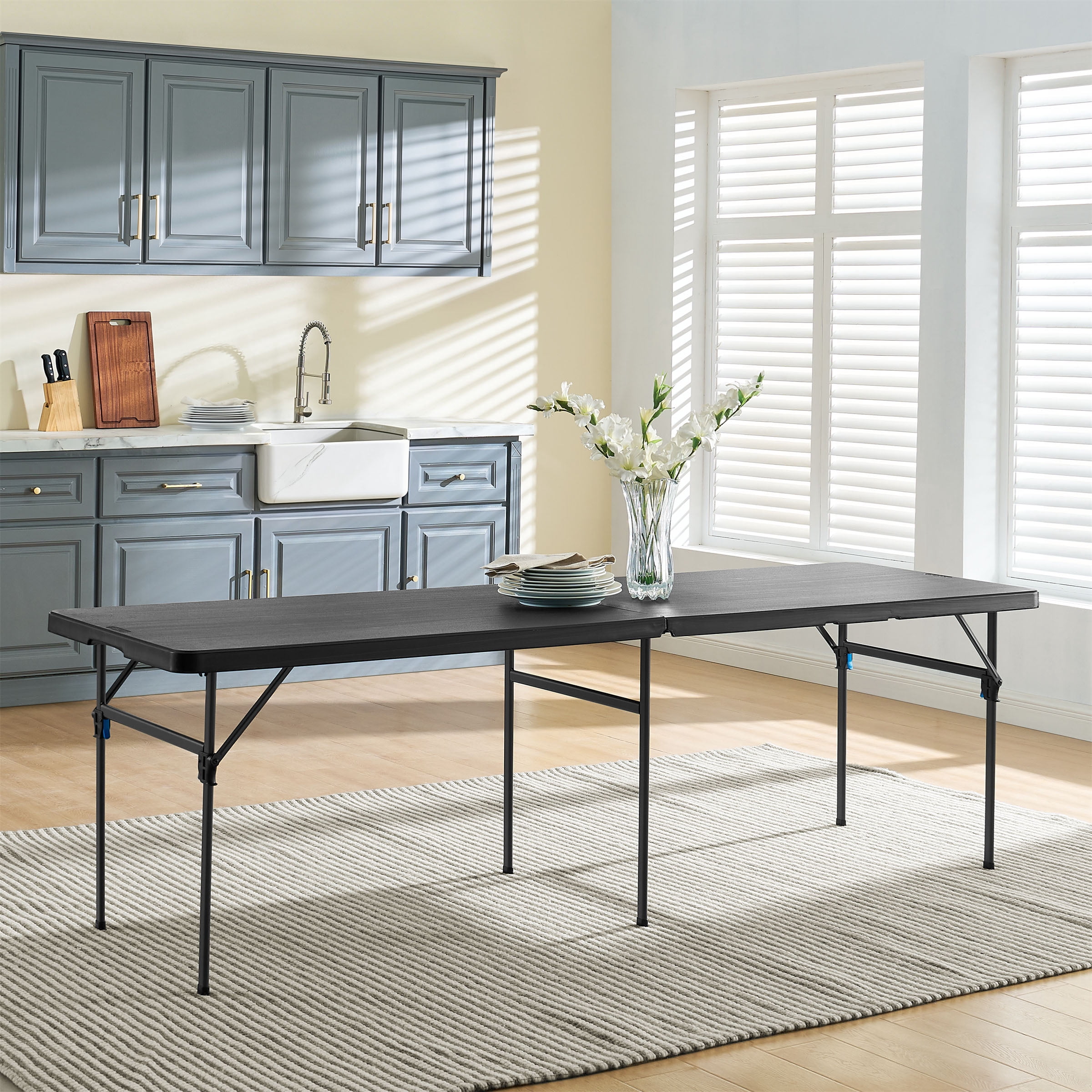 Mainstays 8 ft Rectangle Centerfold Folding Table, Black