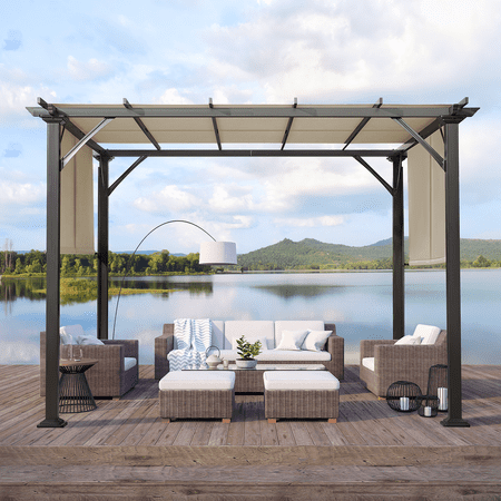 Yoleny 10' x 10' Outdoor Pergola, Gazebos for Patio, Outdoor Patio Steel Frame Pergola with Shade Canopy for Patio, Garden, Deck