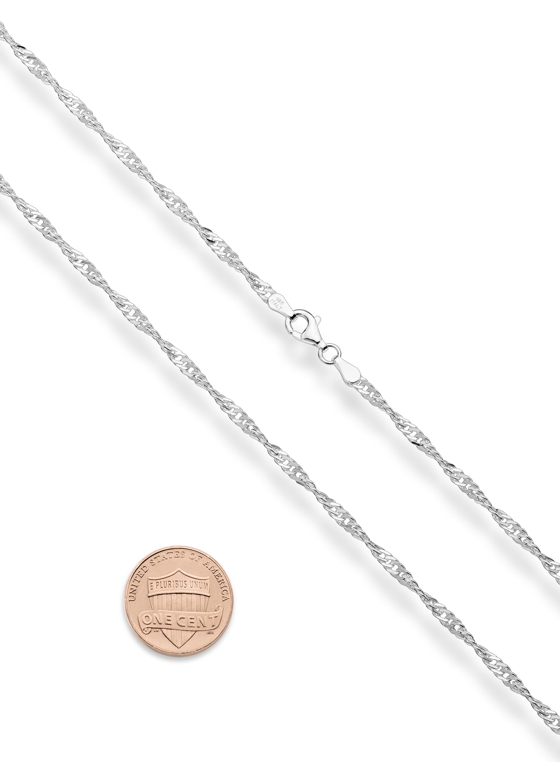 Miabella 925 Sterling Silver Italian 3mm Singapore Chain Necklace for Women, Made in Italy (Length 18 inches)