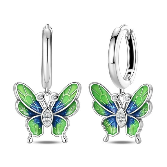 KUNSIR 925 Sterling Silver Dream Chasing Butterfly Drop Hoop Earrings for Women Jewelry Gifts