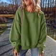 thumbnail image 5 of Round Neck Pullover for Women Loose Lambswool Casual Versatile Long Sleeve Top Fall Winter Sweatshirt Army Green XL, 5 of 8