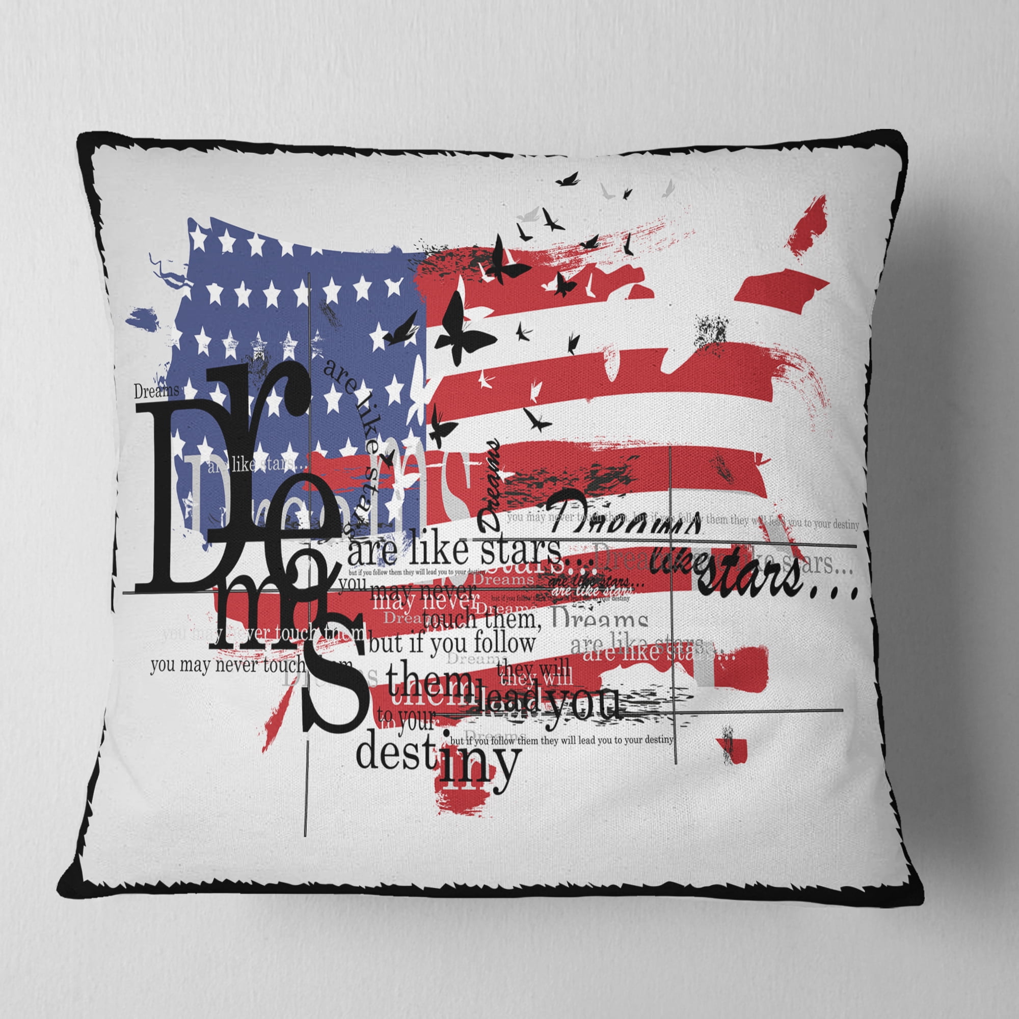 Designart Vintage Fashion USA Flag - Map Throw Pillow - 18x18