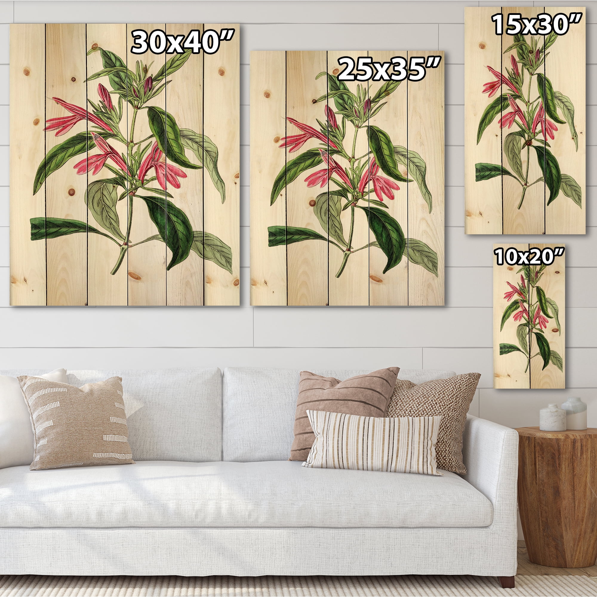 Designart 'Ancient American Flora VII' Traditional Print on Natural Pine Wood