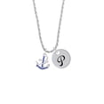 thumbnail image 2 of Delight Jewelry Silvertone Blue Crystal Anchor Silvertone Script Initial Disc - P - Charm Necklace, 20"+3", 2 of 4