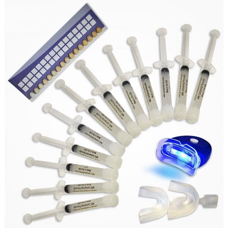 44% Bleach Teeth Whitening Kit 12 Gels 2 Trays 1 White LED Light Best Set