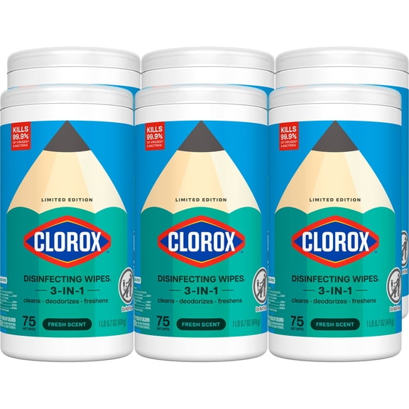 (6 pack) Clorox Bleach-Free Disinfecting and Cleaning Wipes, Fresh Scent, 75 Count
