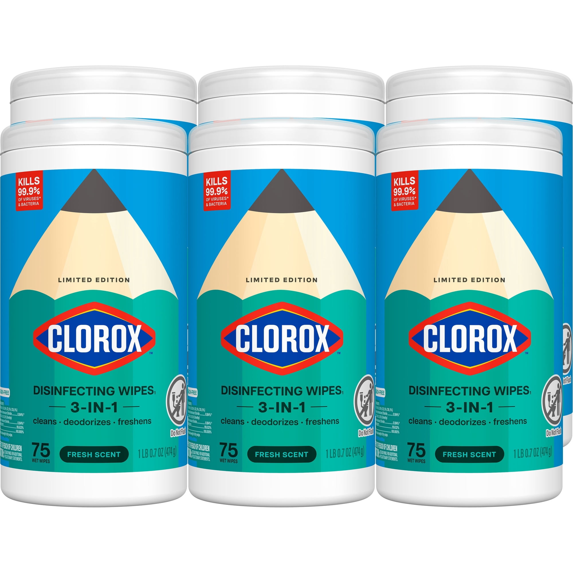 (6 pack) Clorox Bleach-Free Disinfecting and Cleaning Wipes, Fresh Scent, 75 Count