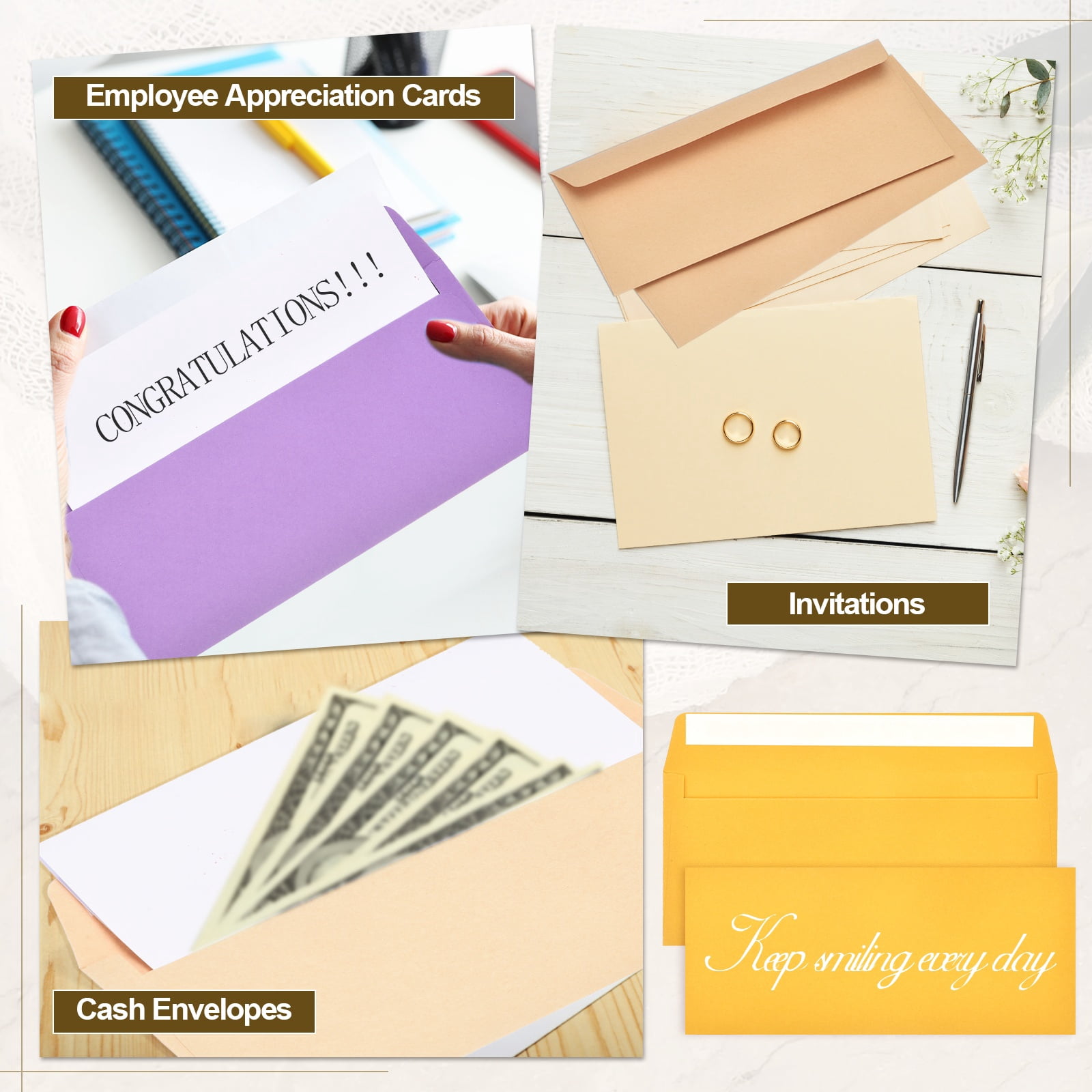 Uxcell 100 Pack Golden #10 Business Envelopes, Colored Self Seal Letter Size