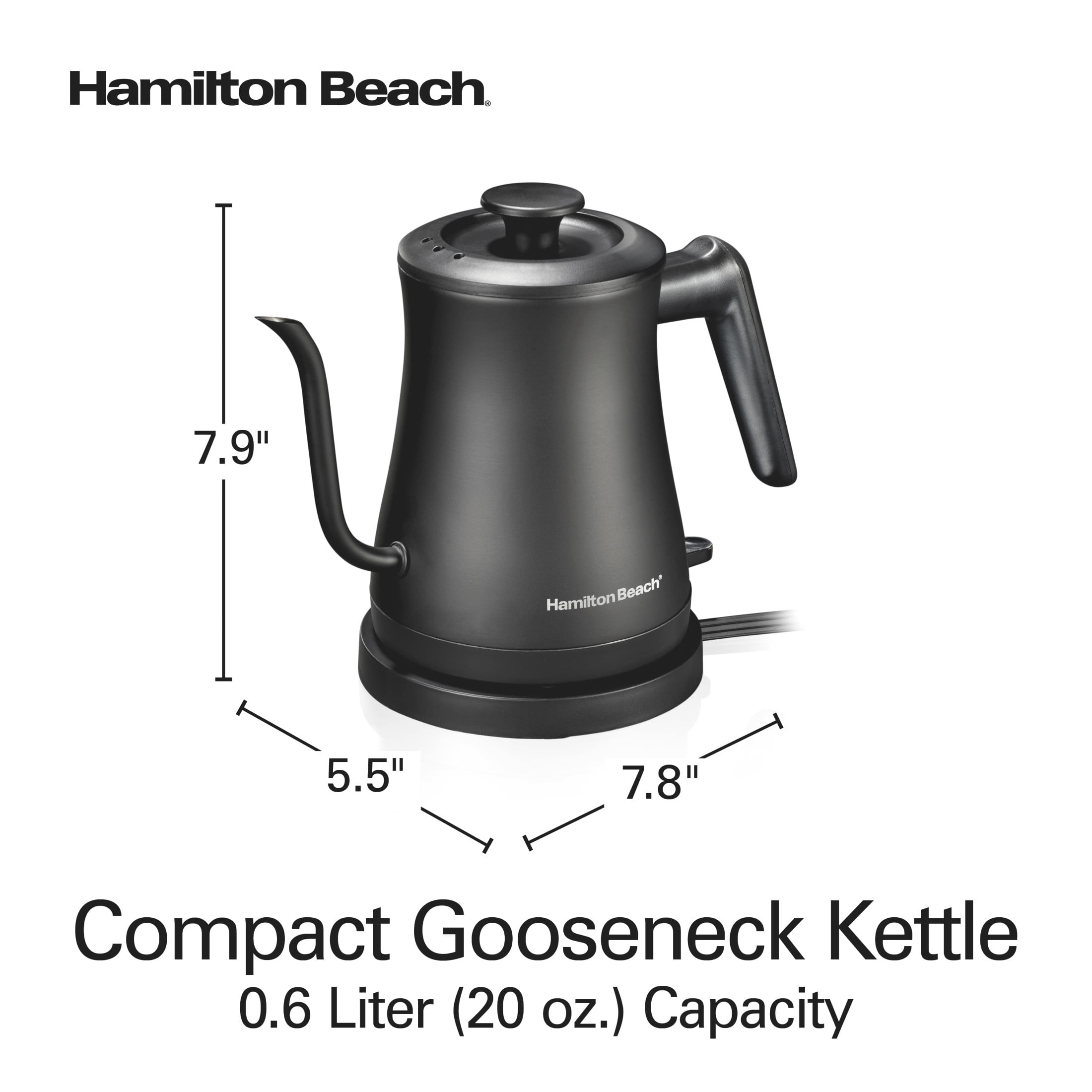 Hamilton Beach Compact Gooseneck Electric Kettle, Tea & Water Kettle, 0.6L (20 oz)