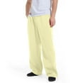 thumbnail image 2 of Dresfit Wide Leg Pants Mens Solid Color Elastic Waist Cotton Joggers Drawstring Open Bottom Baggy Sweatpants Straight Pull on Cotton Travel Pants Yellow S, 2 of 5