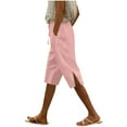 thumbnail image 2 of HongQid Capri for Women Summer Linen Solid Color Loose Straight Leg Pants with Pockets Side Slit Buttons Five Quarter Pants, 2 of 6