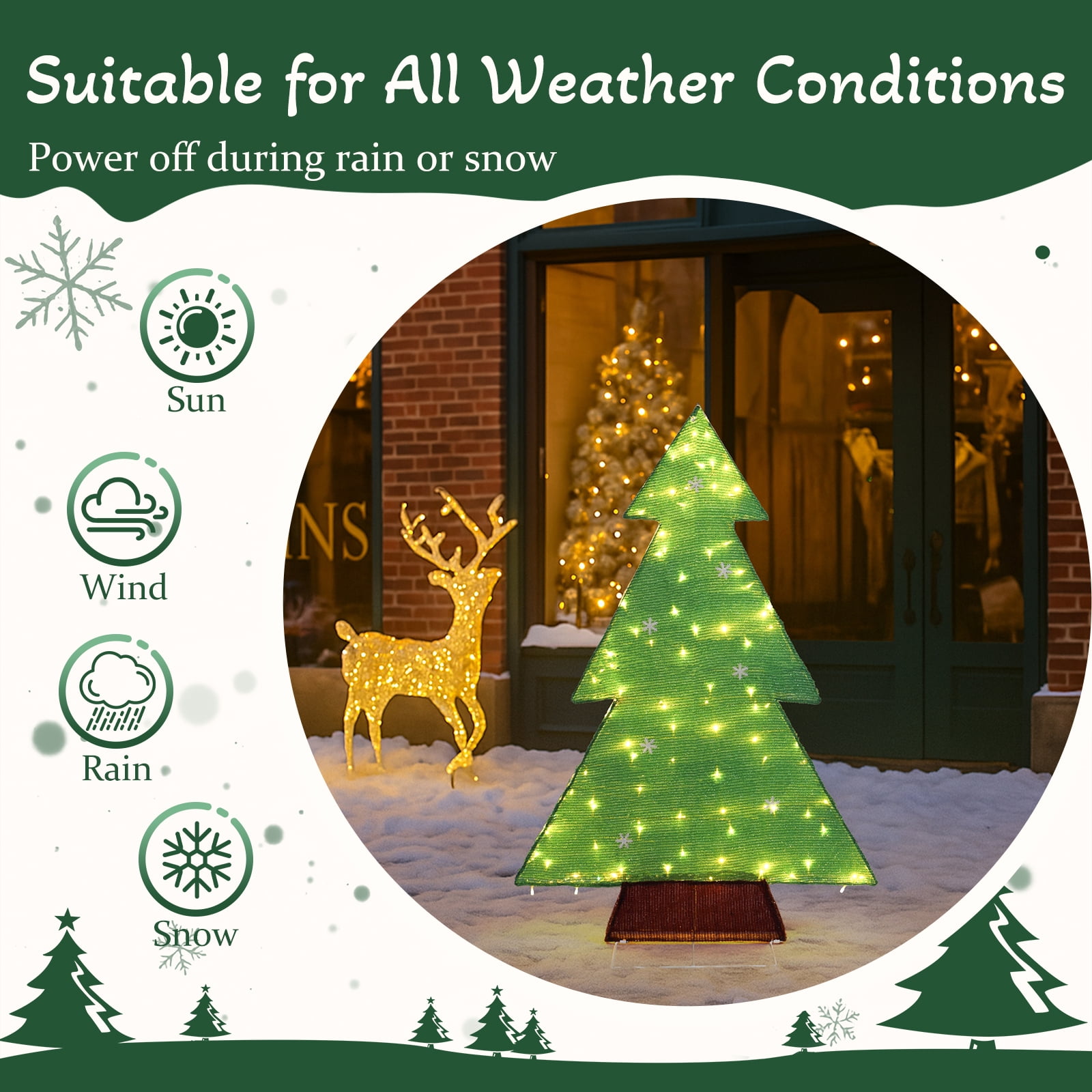 Astoutdoor 4 ft Lighted Christmas Tree, Pre-lit Holiday Decoration with 110 Warm White LED Lights, Indoor Outdoor Use
