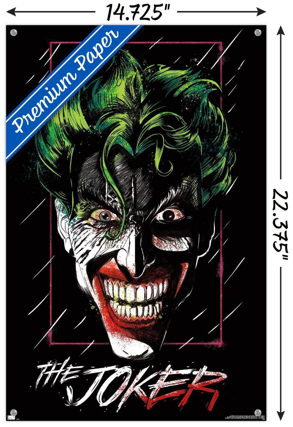 DC Comics - The Joker - Up Close Wall Poster, 14.725" x 22.375"