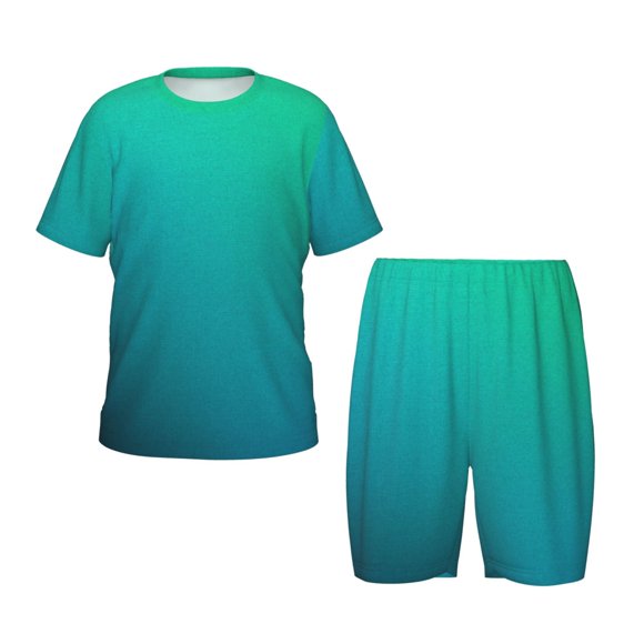 Balery Green Turquoise Teal Conjunto de Pijama Infantil de Manga Corta con Estampado – Ropa de Dormir de Algodón Suave-Small