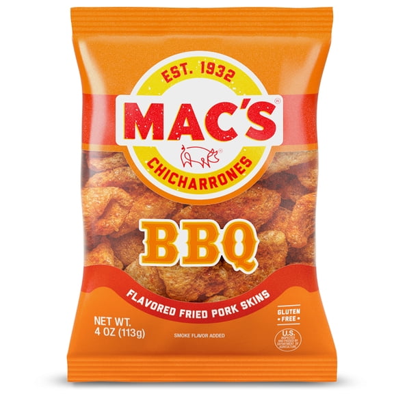 Mac's BBQ Chicharrones Pork Rinds, Pork Skins, 4 oz Bag