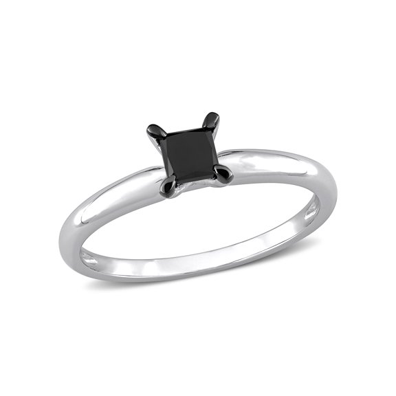 1/2 Carat T.W. Black Diamond 14kt White Gold Black Rhodium Plated Solitaire Engagement Ring
