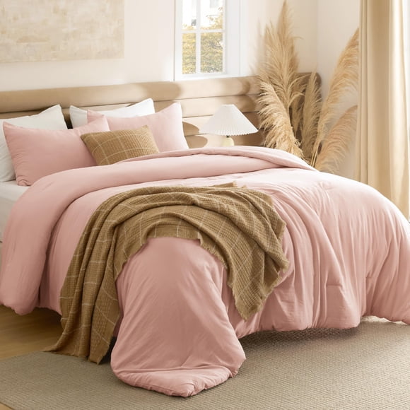 Juego de edredón Bedsure Full Blush rosa prelavado, 3 piezas