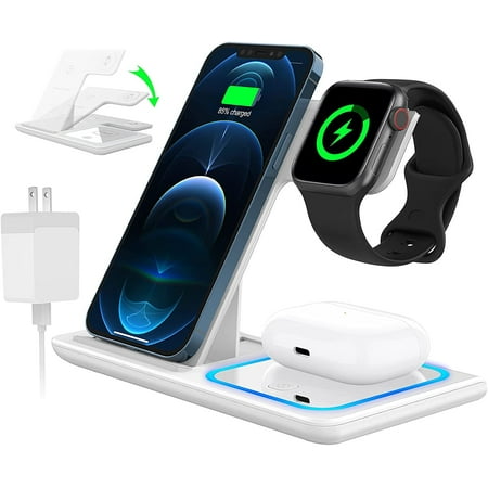 Cshidworld Wireless Charging Station 18W 3 in 1 Charger Station Fast Charging Dock Stand for iWatch Series 11/10/9/8/7/6/SE/5/4/3 Compatible for iPhone 17/16 15 14 13 12 11 Pro Max/Samsung/ AirPod