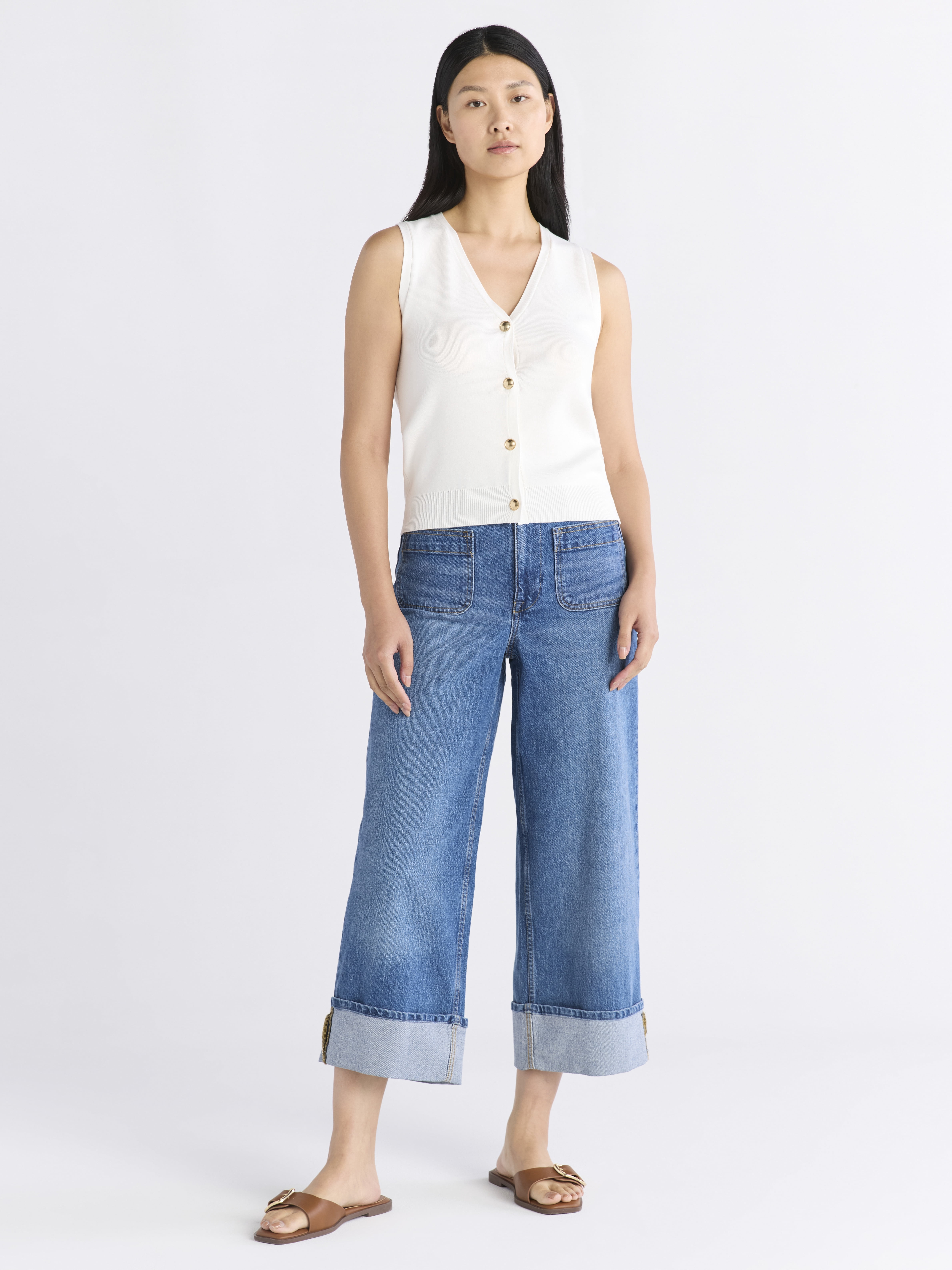 Free Assembly Women's Button Front Sweater Vest, Sizes XS-XXL