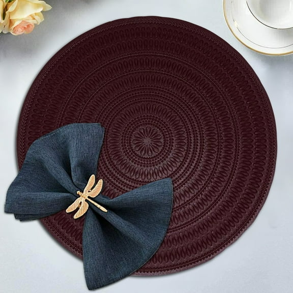 Round Placemats Set of 6 for Dining Table, Table Placemats, PVC Vinyl, 18x12 Inches - Maroon