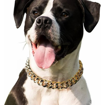 Cuban Link Dog Collar - 3/4 inch Wide Light Metal Gold Chain Dog Necklace  Cute Fashion Jewelry Accessories for Puppy  Trends Custome for Frenchie Dog  Bully  Doberman 20 inches