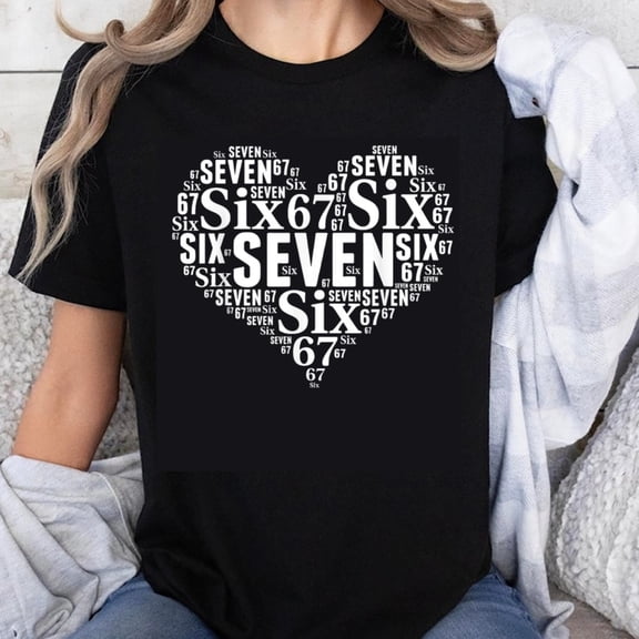 100% Cotton Six 67 Seven Number Design Graphic Print Women's Casual Fashion T-Shirt