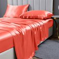 thumbnail image 3 of Reliable Bedding 4 piece Sheet Set, Silk Satin Sheet Set, Extra Soft Silky Sheets, Royal Luxury Sheet Set 24" Deep Pocket, Wrinke Free (Coral,king), 3 of 6