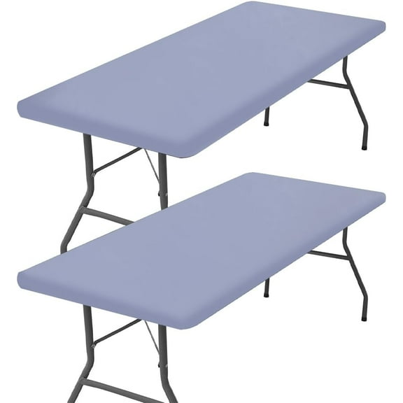 2 Pack Elastic Fitted Table Covers Rectangle Picnic Tablecloth Fits for 4 Foot Folding Table Cloth Home Waterproof Washable Polyester Fabric for Indoor Outdoor Camping (Gray 30"x47")