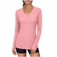thumbnail image 1 of Chandails à Manches Longues pour Femmes, Chandails de Protection Solaire pour la Randonnée, le Camping et l'Entraînement, Col en V, Chandails Amples, Hauts, 1 of 6