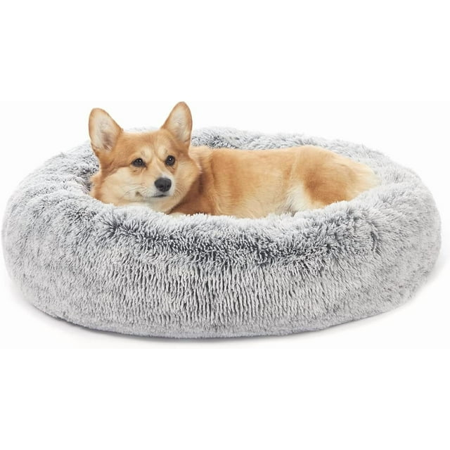 Calming Donut Dog Bed es Round Fluffy for Large Dogs -Anxiety Plush Machine Washable ( Large)