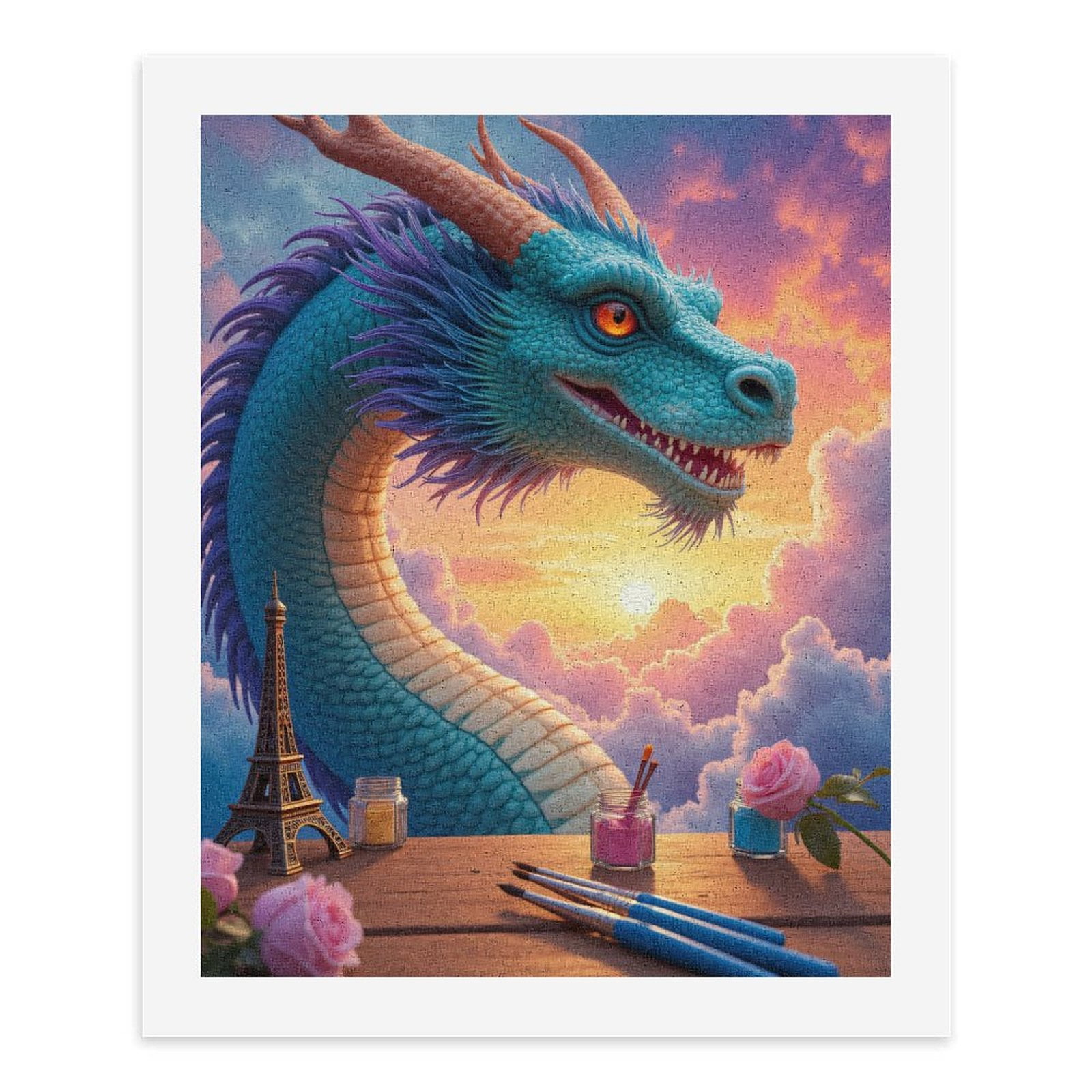 Paint By Numbers Kit for Adults Beginner - Dragon Sunset Art Supplies Sky DIY Canvas Painting Kits for Adults, Frameless Paint By Number for Adults for Home Wall Decor 16x20 Inch