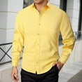 thumbnail image 2 of Mens Pique Shirts Tops Pure Color Long Sleeve Button Down Lapel Mens Formal Shirts,Yellow,2XL, 2 of 4