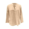 thumbnail image 4 of Brown Womens Tops Women's Cotton Linen Shirt Solid Color Long Sleeves and V Neck Casual Loose T Shirt Shirts for Women, 4 of 5