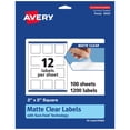 thumbnail image 1 of Avery Matte Clear Square Labels with Sure Feed, 2" x 2", 1,200 Matte Clear Labels, Print-to-The-Edge, Laser/Inkjet Printable Labels, 1 of 7